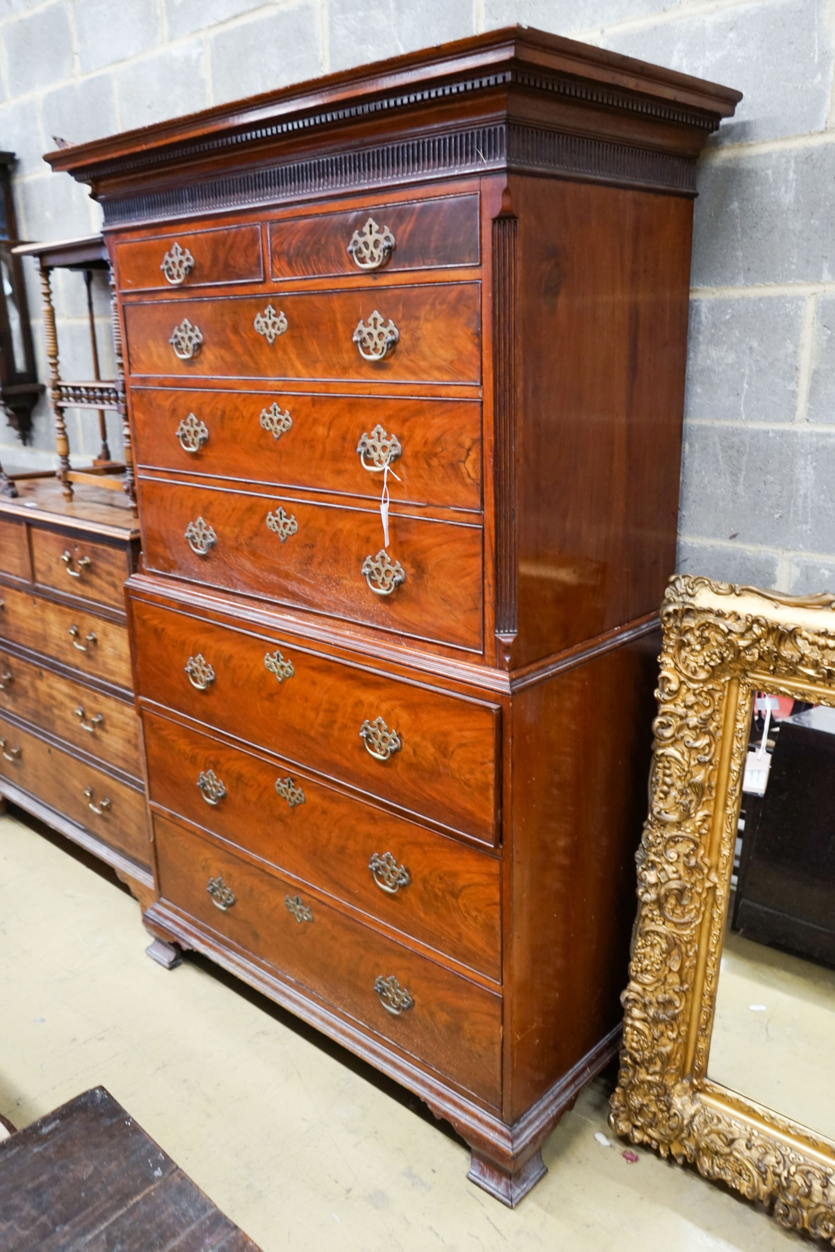 A George III mahogany chest on chest, width 124cm, depth 61cm, height 191cm